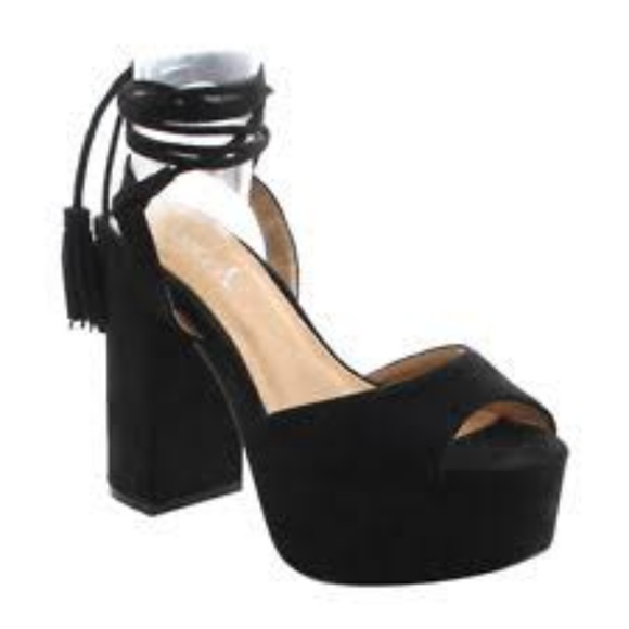 Suede Ankle Wrap Lace Up Tassel Platforms Heels - Picture 1 of 2